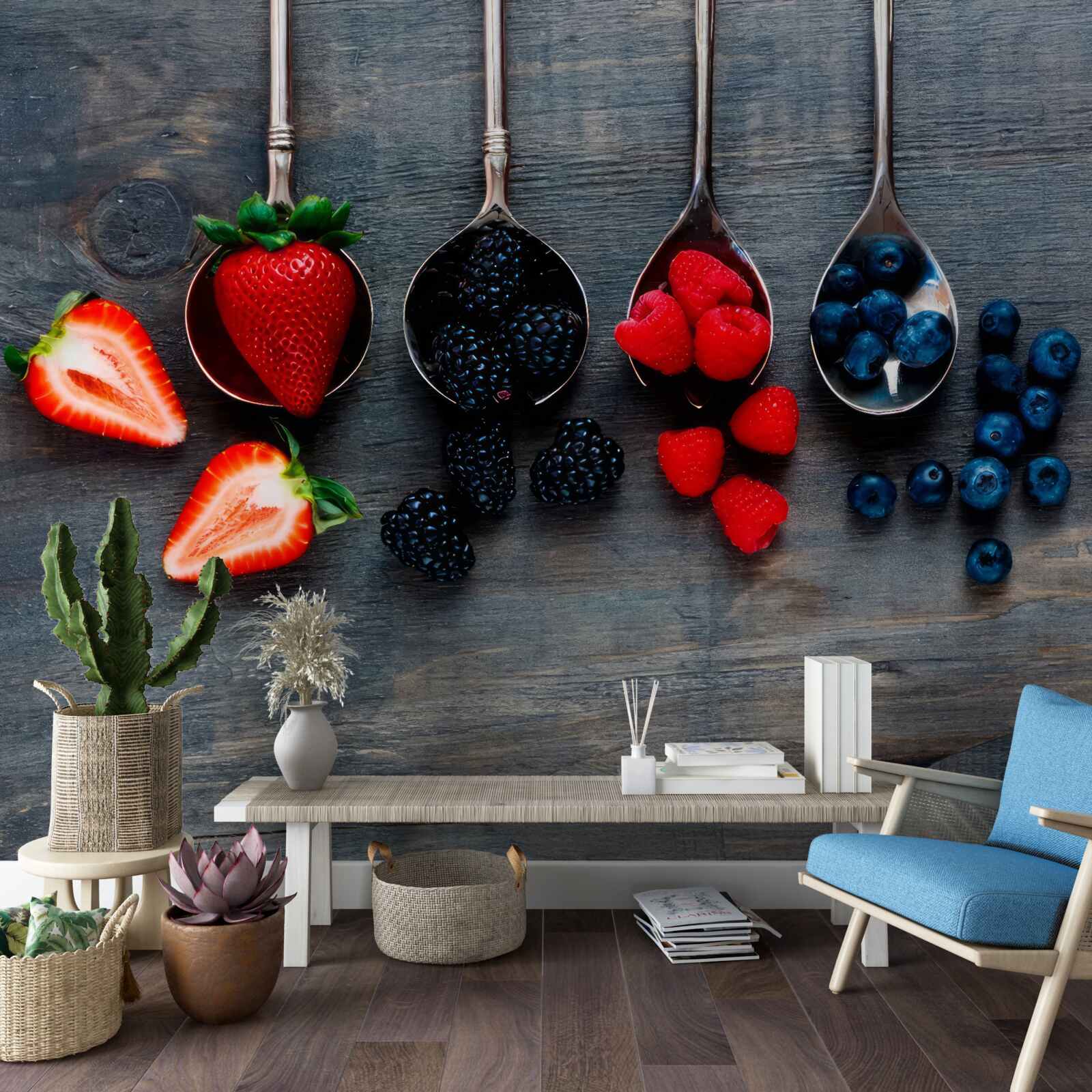 Fototapeta Lyžice plnené bobuľami