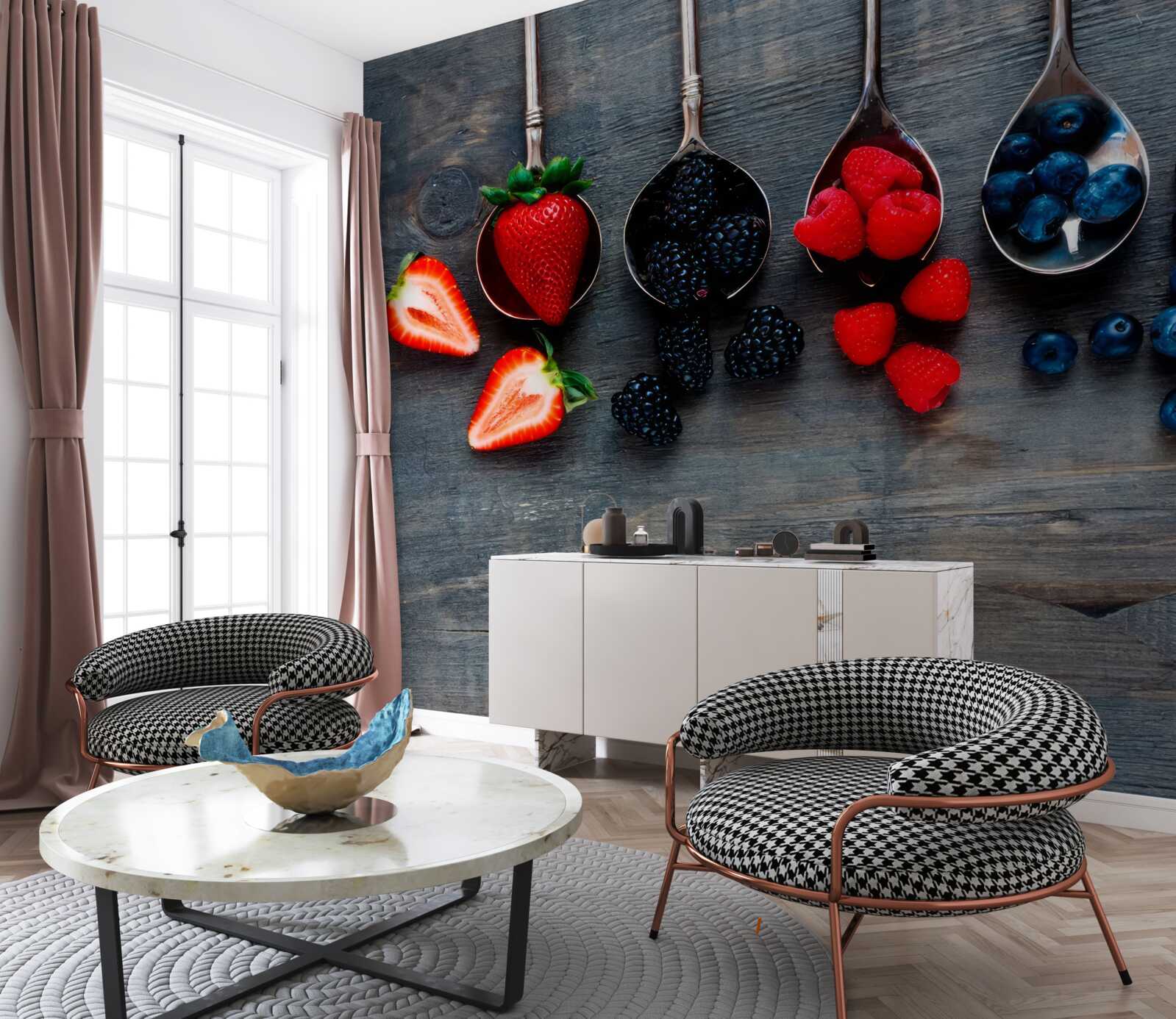 Fototapeta Lyžice plnené bobuľami