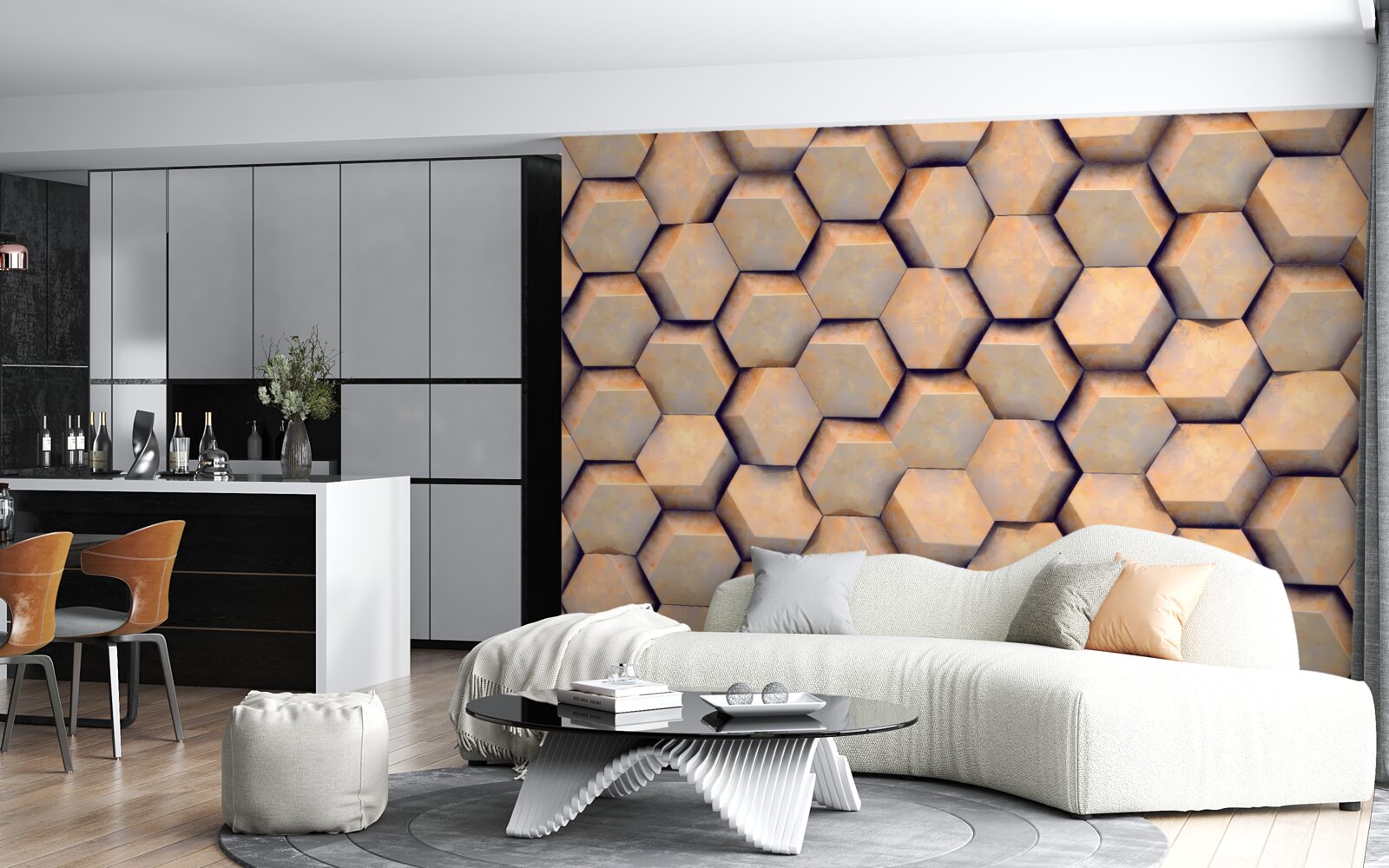 Fototapeta hnedé šesťuholníky s trojrozmerným tvarom