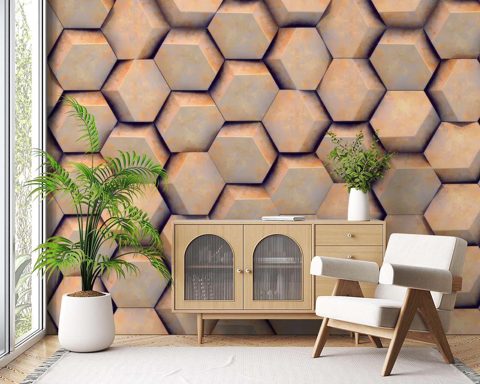 Fototapeta hnedé šesťuholníky s trojrozmerným tvarom