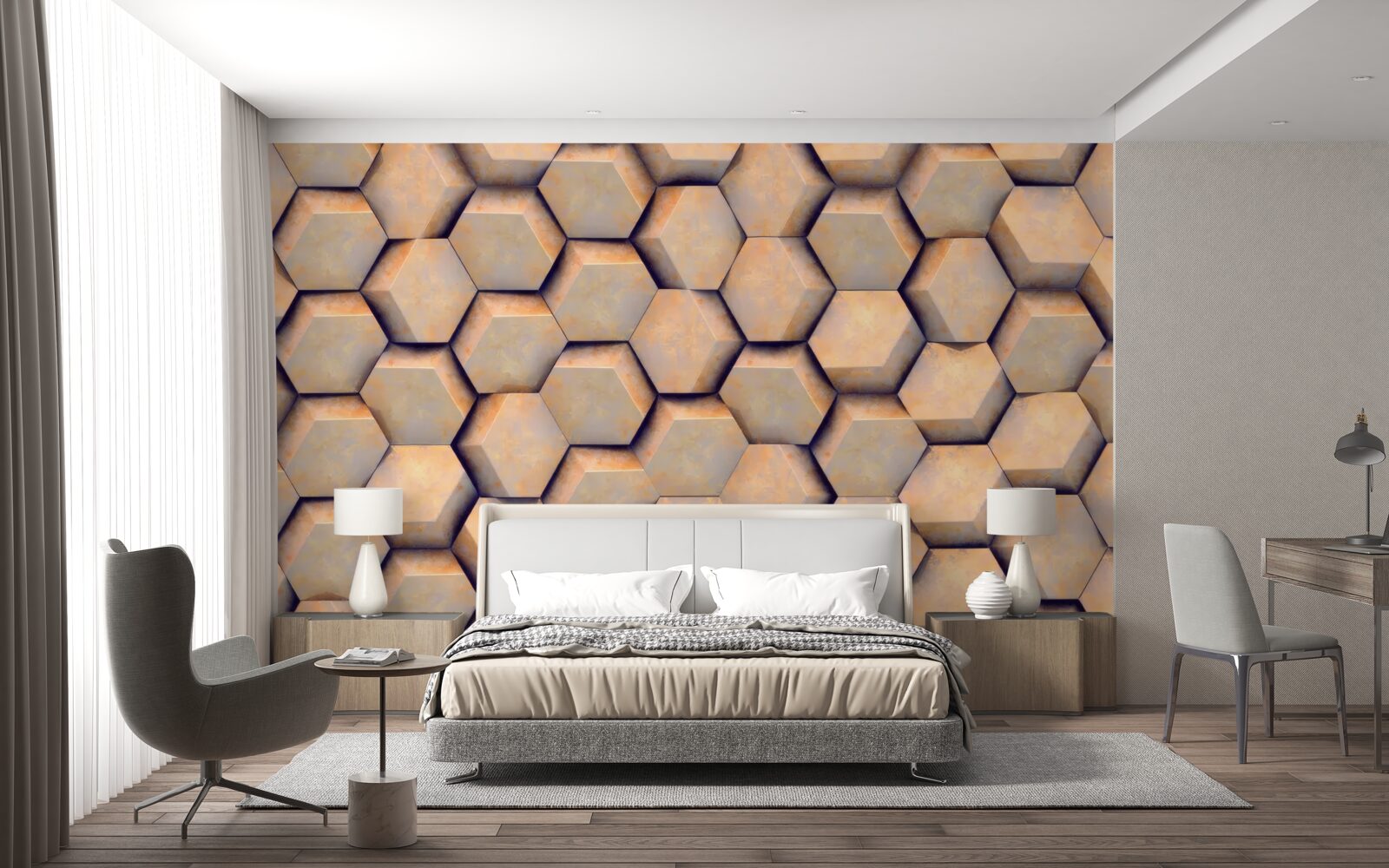 Fototapeta hnedé šesťuholníky s trojrozmerným tvarom