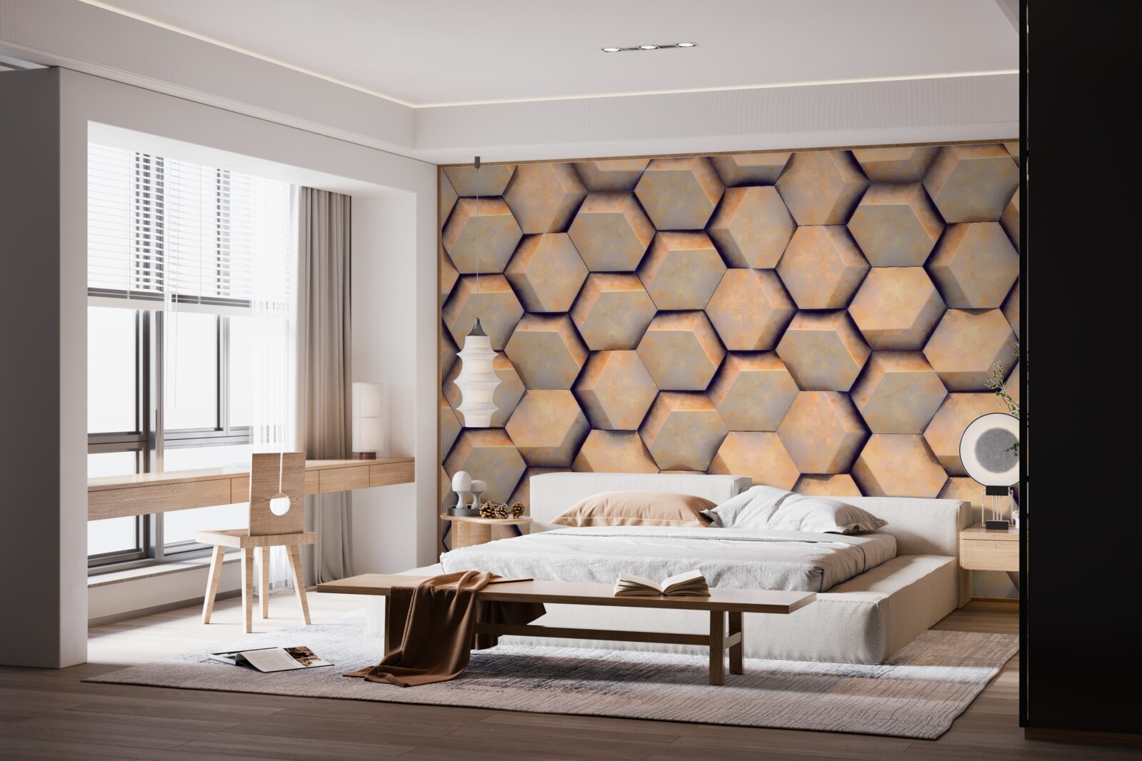 Fototapeta hnedé šesťuholníky s trojrozmerným tvarom