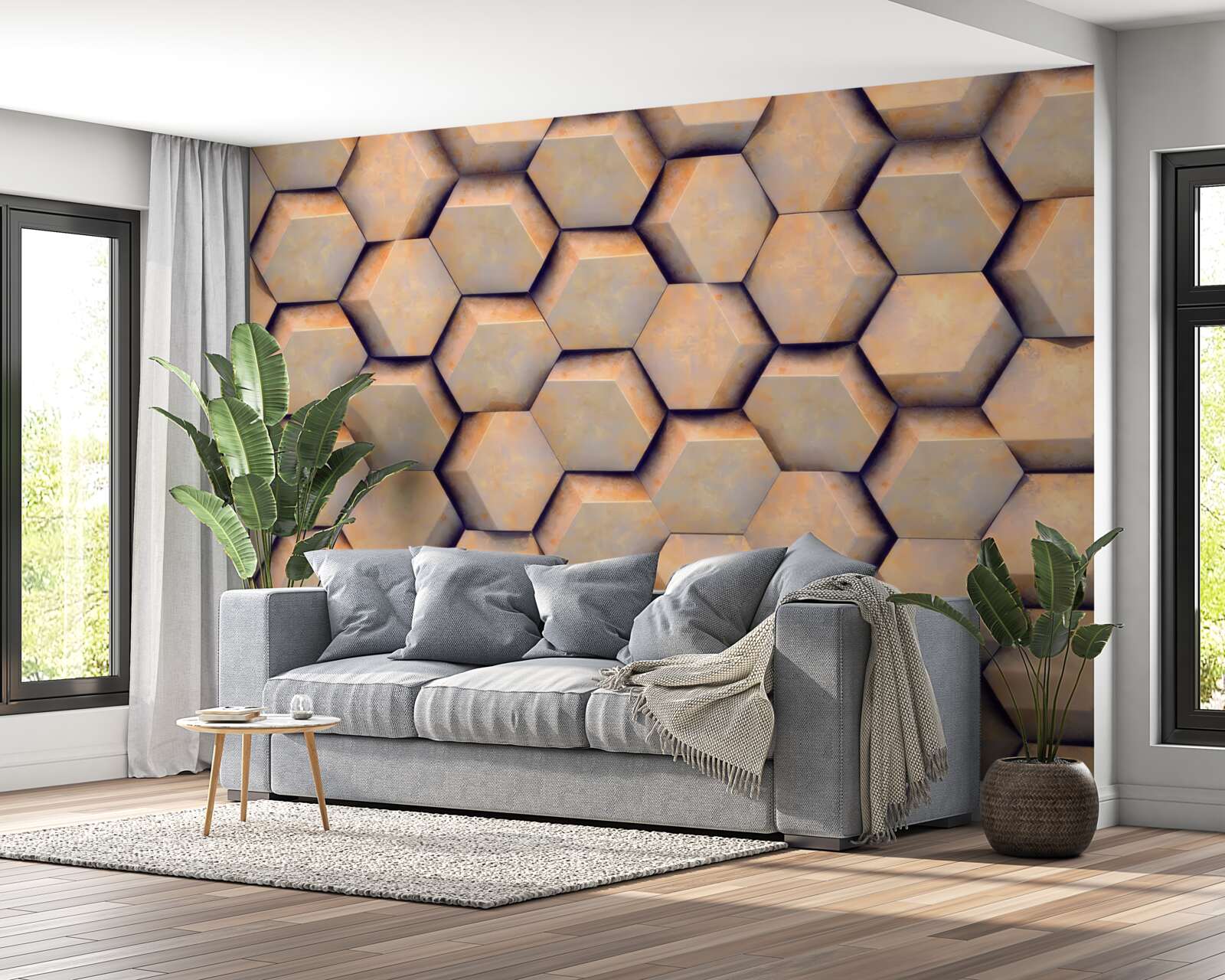 Fototapeta hnedé šesťuholníky s trojrozmerným tvarom