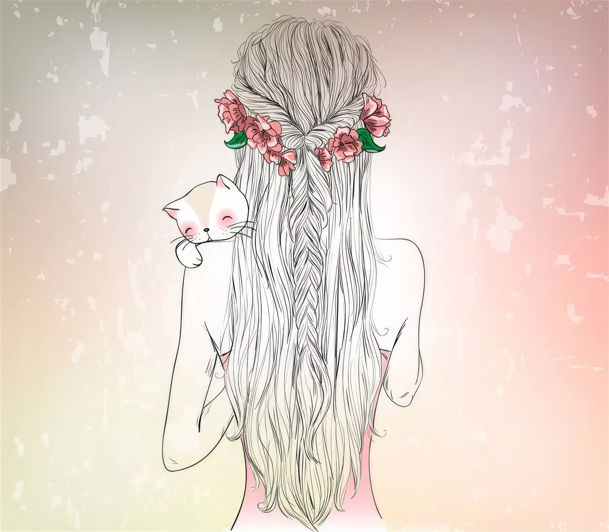 Fototapeta dievča stojí dozadu a v rukách drží mačku