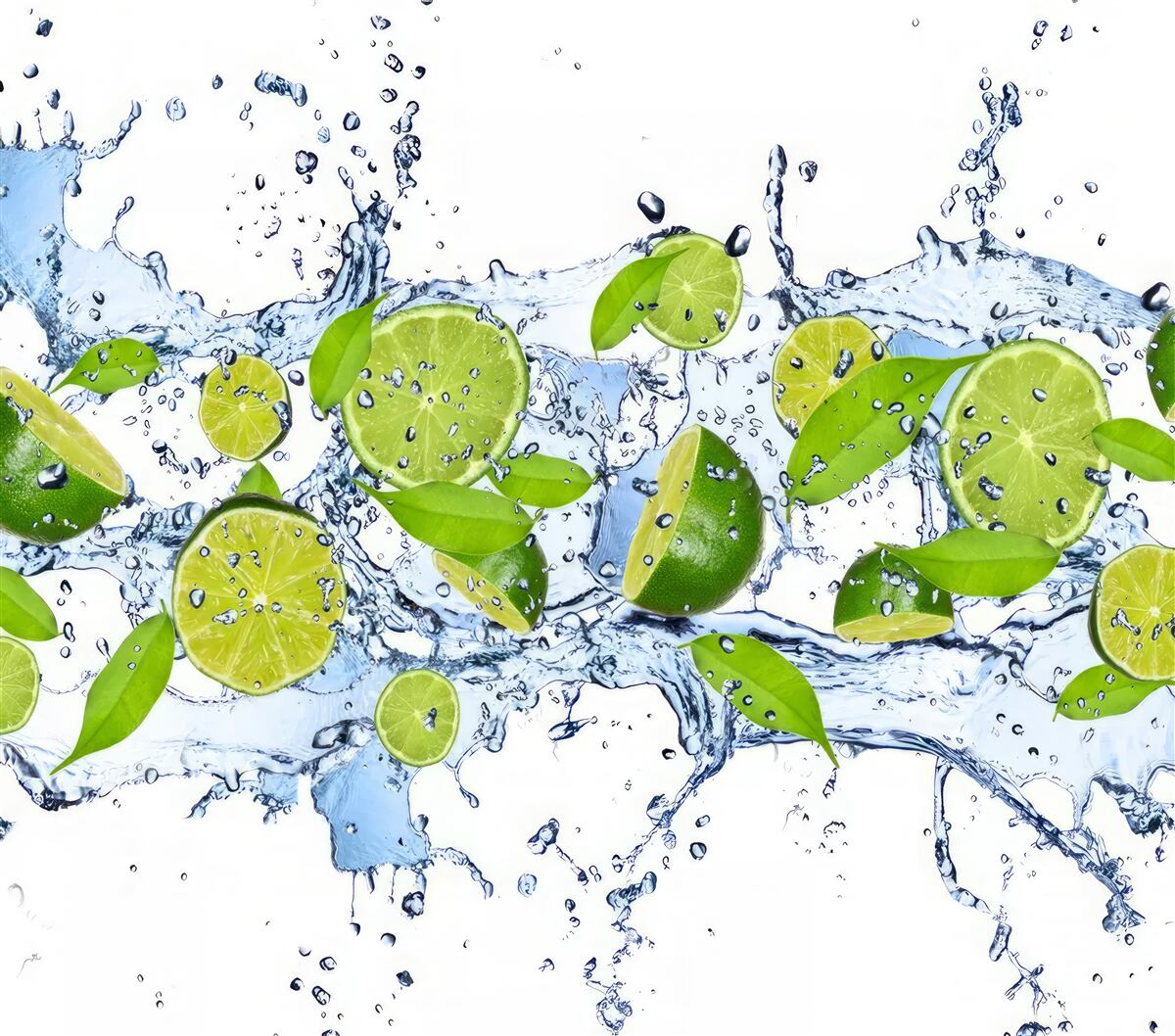 Fototapeta limetky nakrájané na plátky a vložené do vody