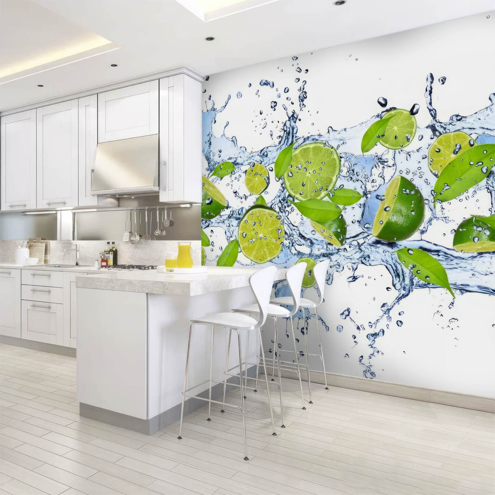 Fototapeta limetky nakrájané na plátky a vložené do vody