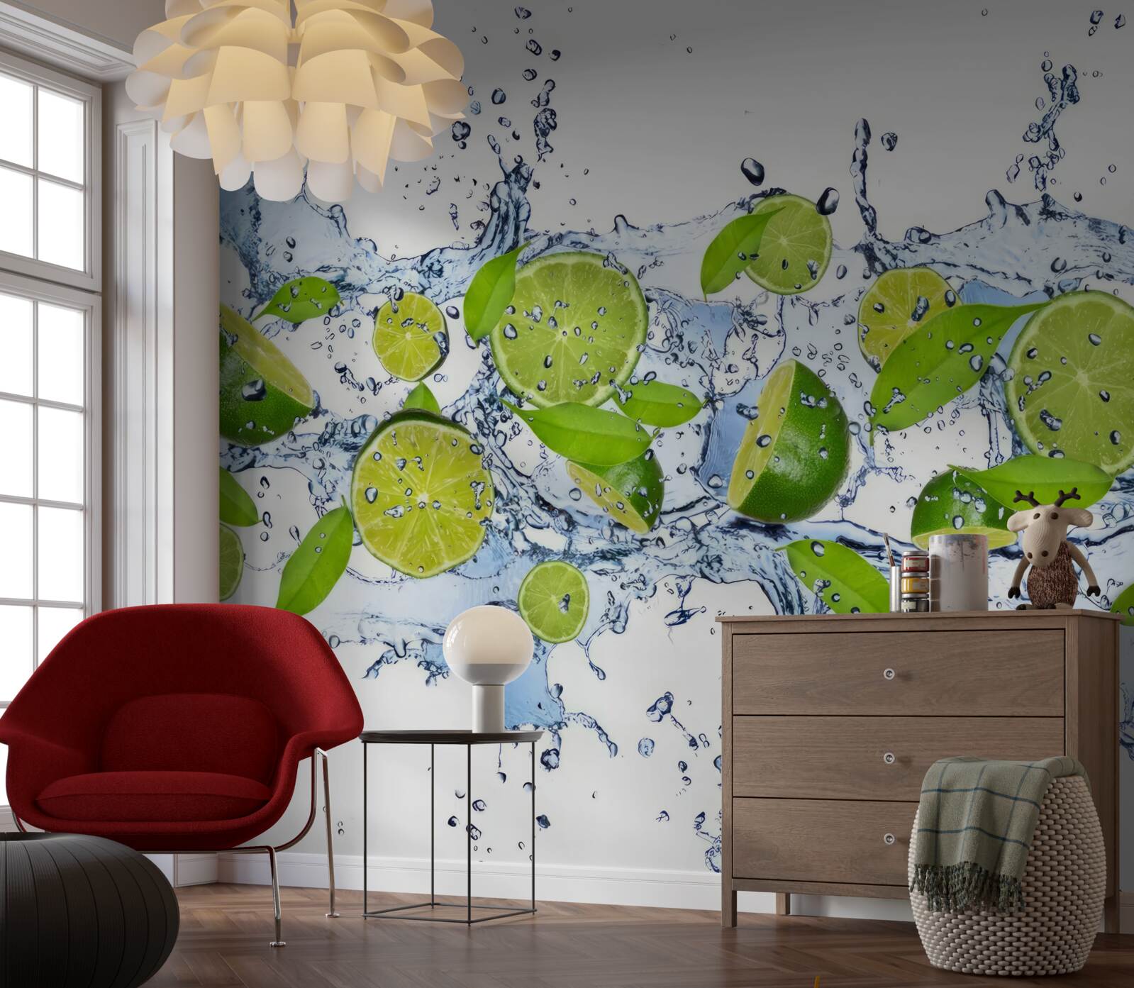 Fototapeta limetky nakrájané na plátky a vložené do vody