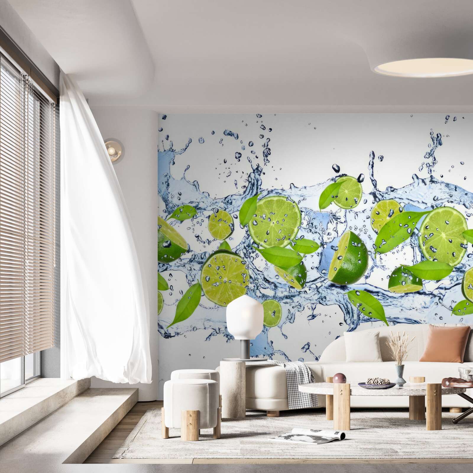 Fototapeta limetky nakrájané na plátky a vložené do vody