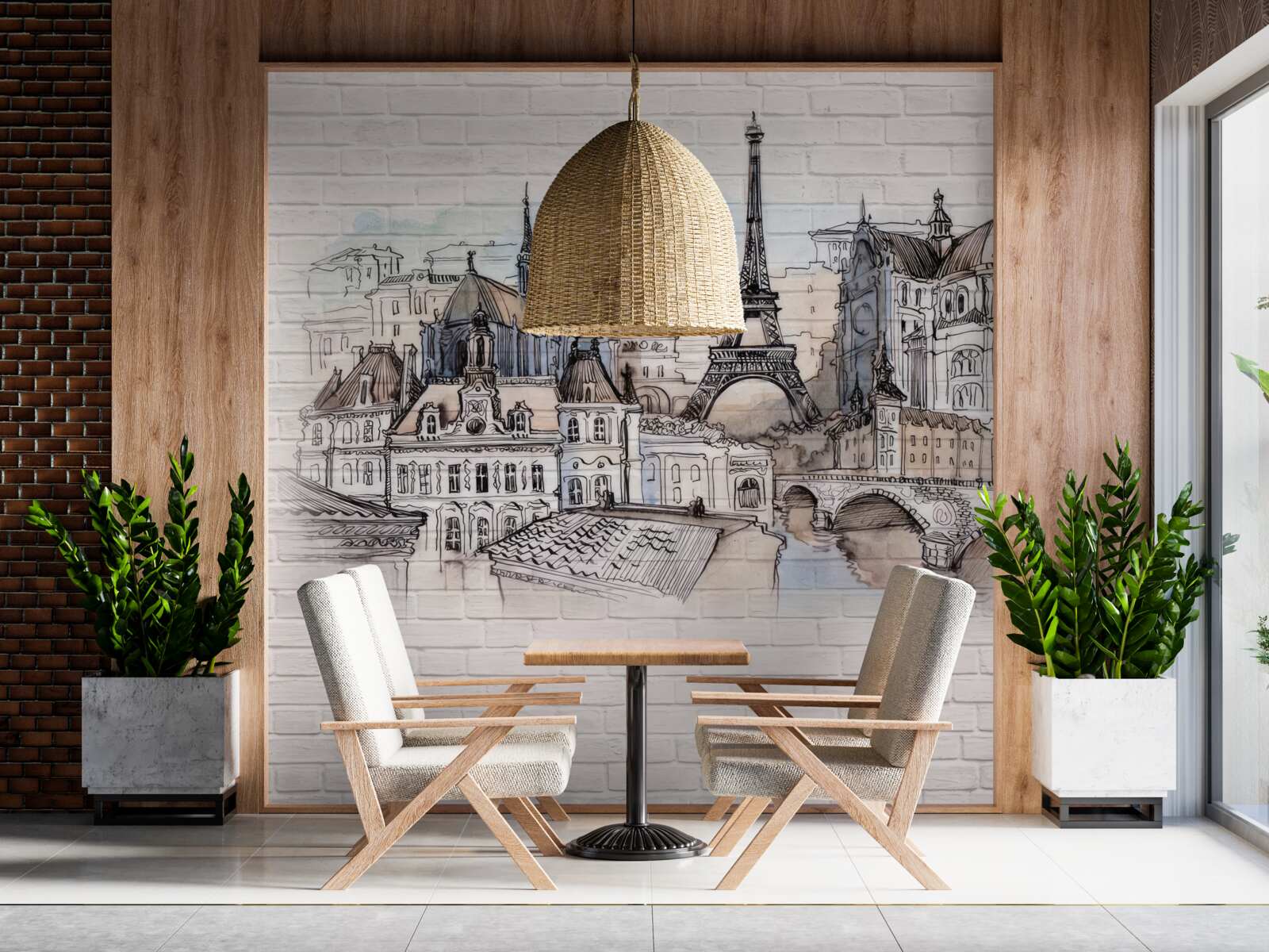 Fototapeta obraz Paríža na tehlovej stene