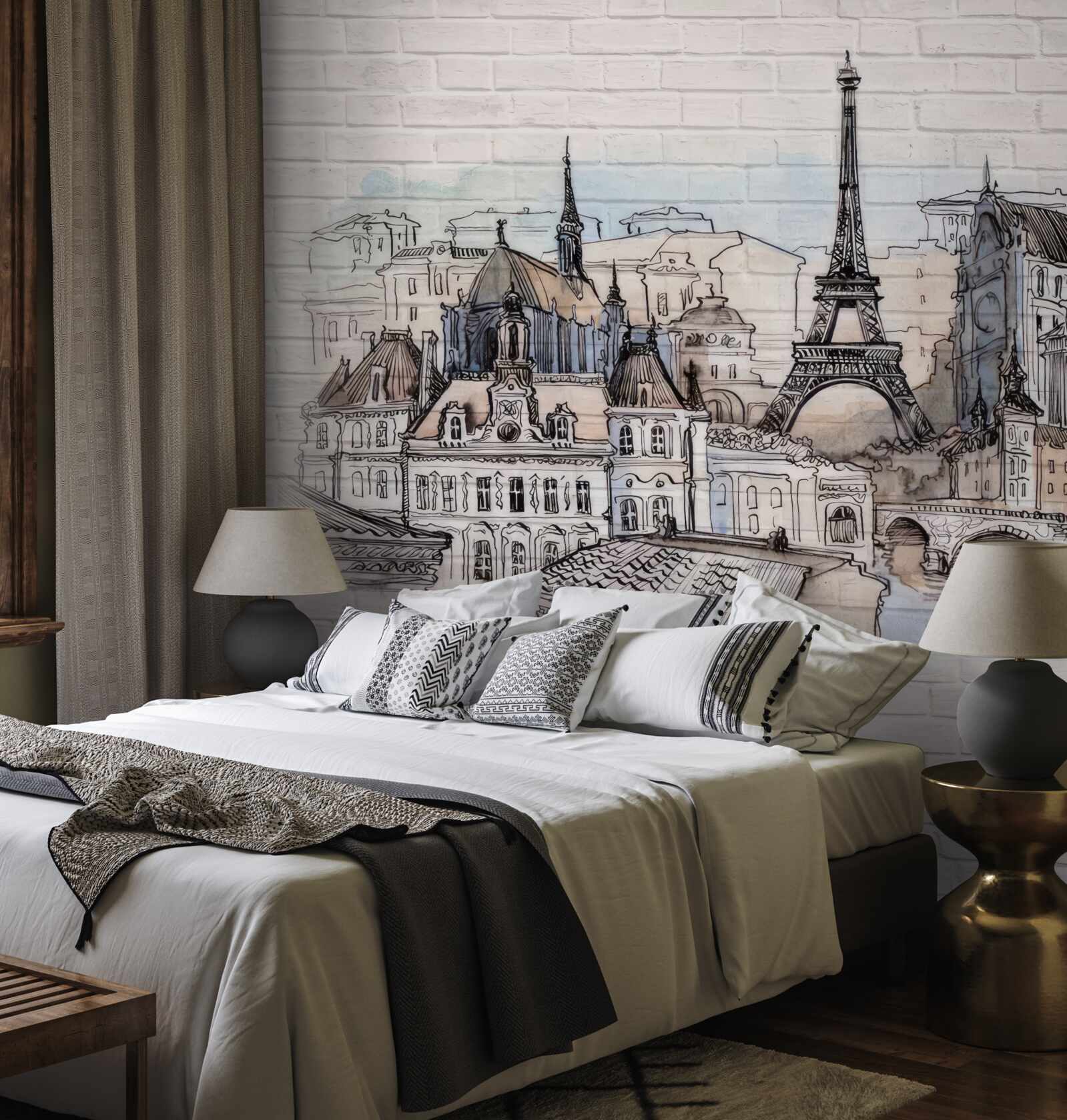 Fototapeta obraz Paríža na tehlovej stene