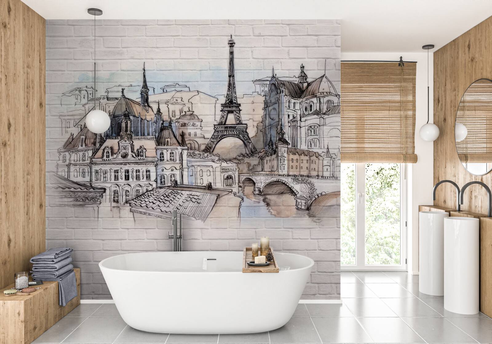 Fototapeta obraz Paríža na tehlovej stene