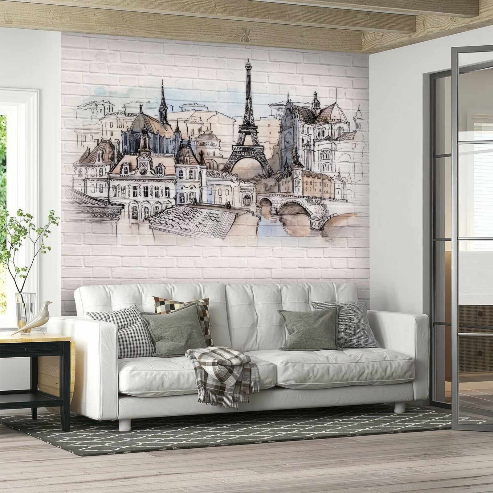 Fototapeta obraz Paríža na tehlovej stene