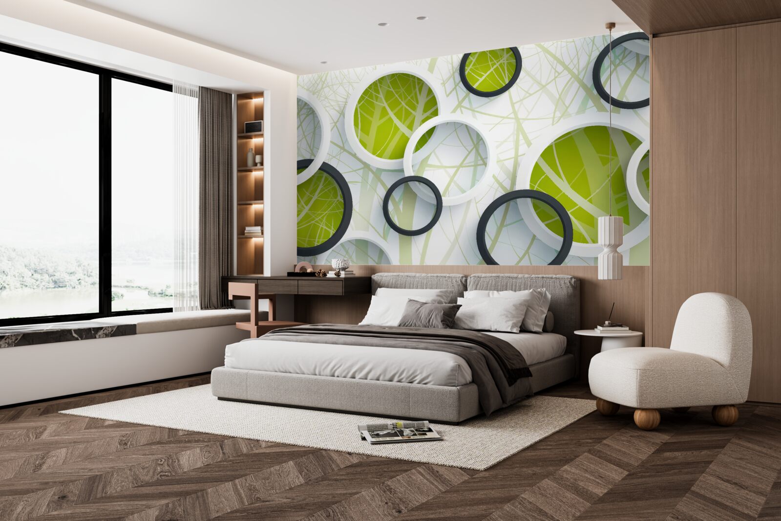 Fototapeta pozadie pozostávajúce z objemných čiernych a bielych kruhov