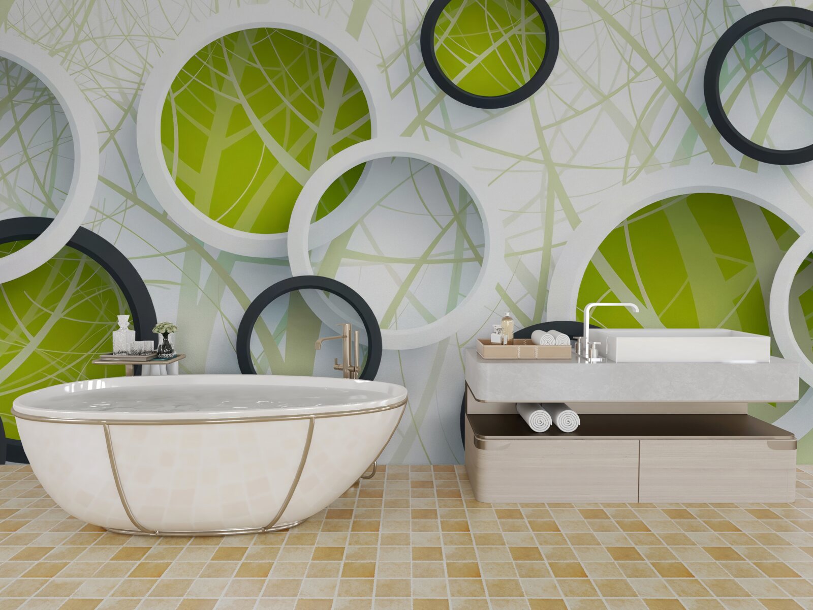 Fototapeta pozadie pozostávajúce z objemných čiernych a bielych kruhov