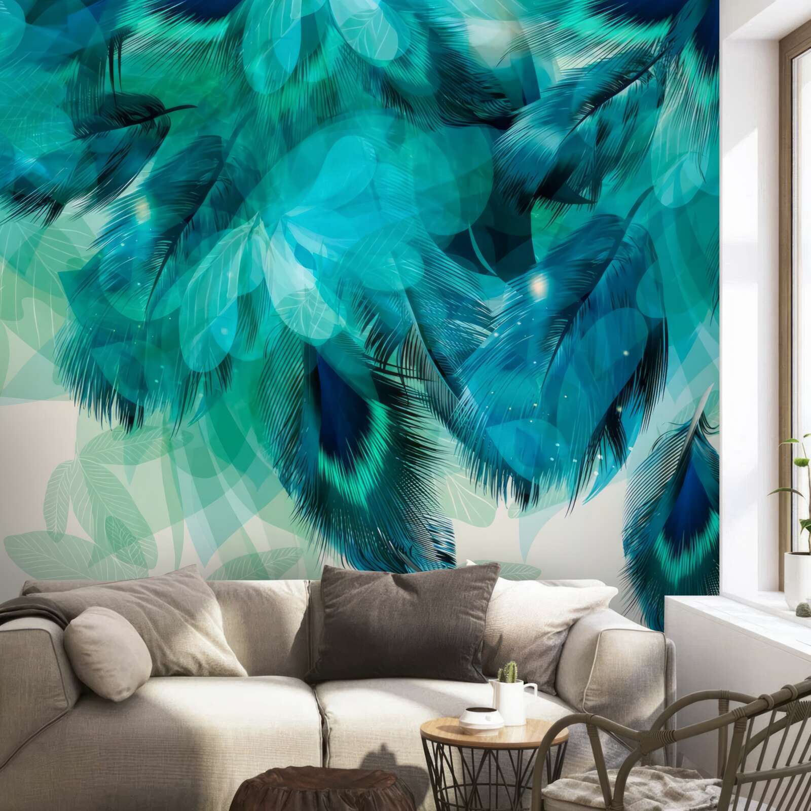 Fototapeta pávie perá s tyrkysovým odtieňom