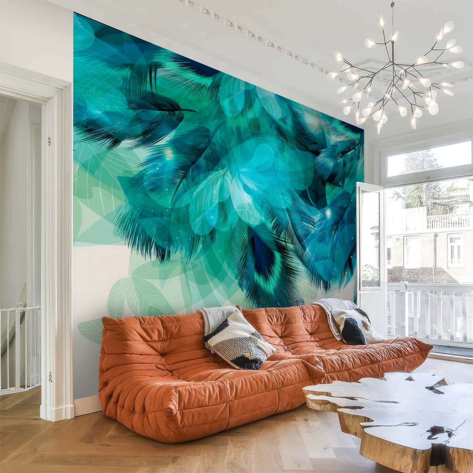 Fototapeta pávie perá s tyrkysovým odtieňom