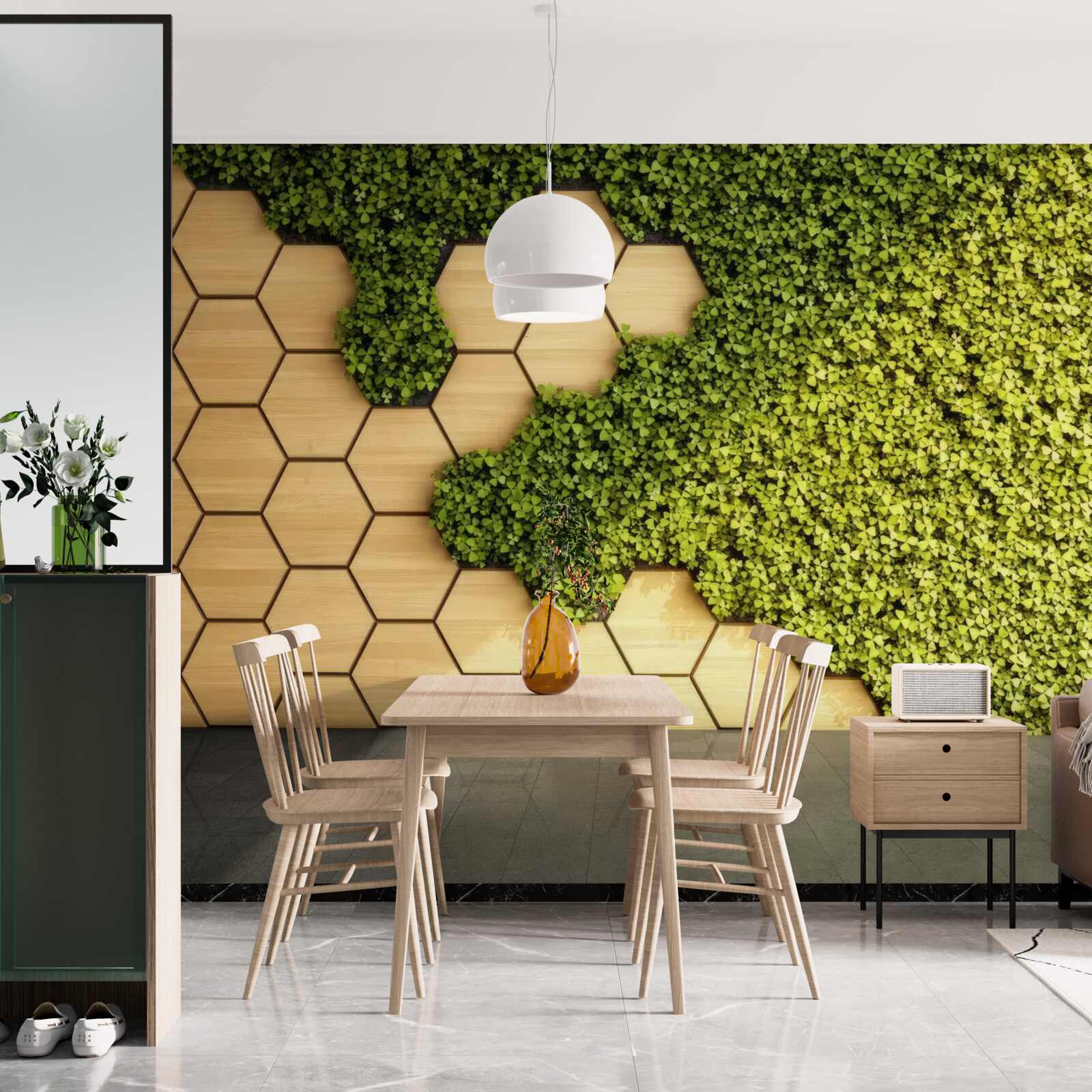 Fototapeta zelený brečtan obtočený okolo hnedej steny