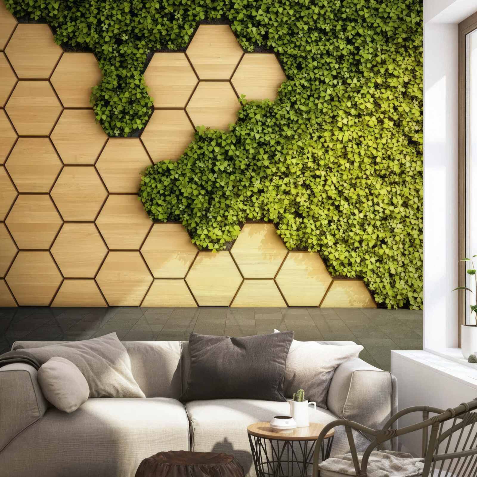 Fototapeta zelený brečtan obtočený okolo hnedej steny