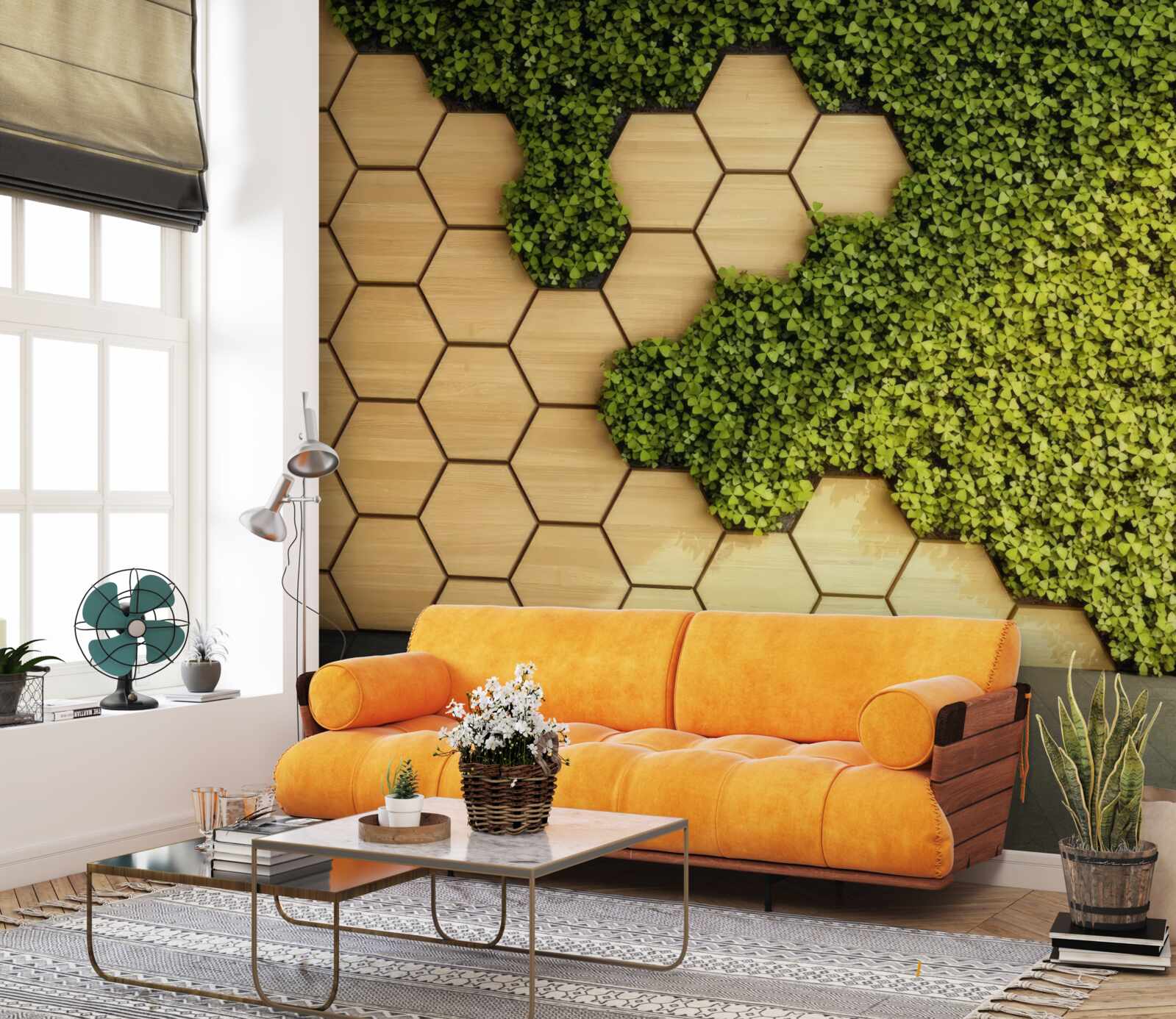 Fototapeta zelený brečtan obtočený okolo hnedej steny