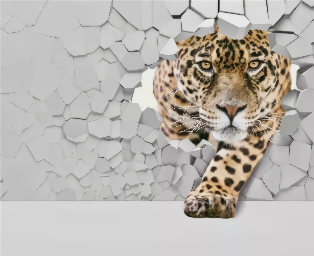 Fototapeta z bielej steny vychádza leopard