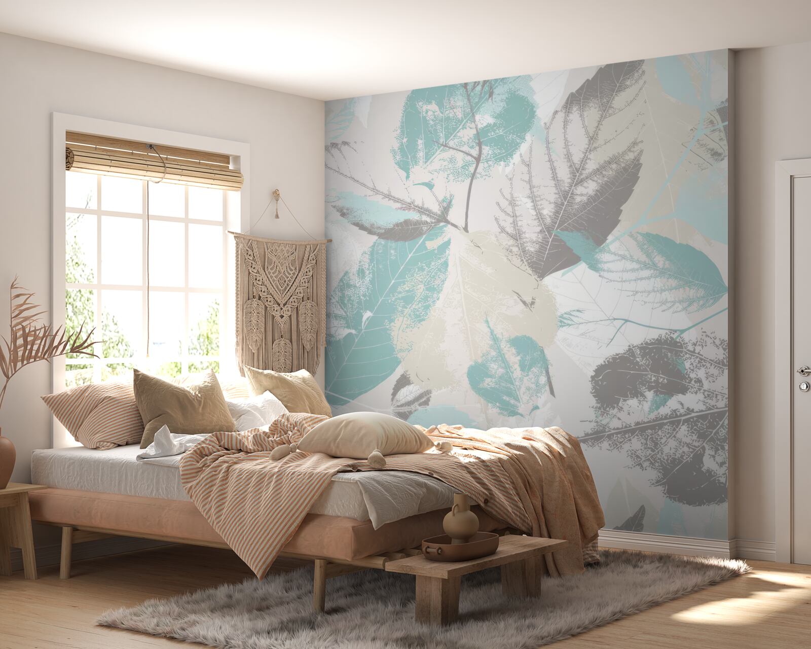 Fototapeta listy maľované vo svetlom odtieni