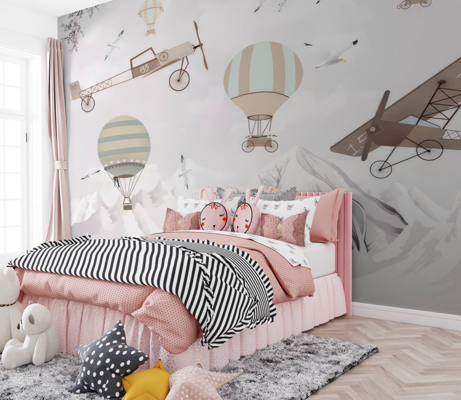 Fototapeta ponad hory lietajú rôzne lietadlá