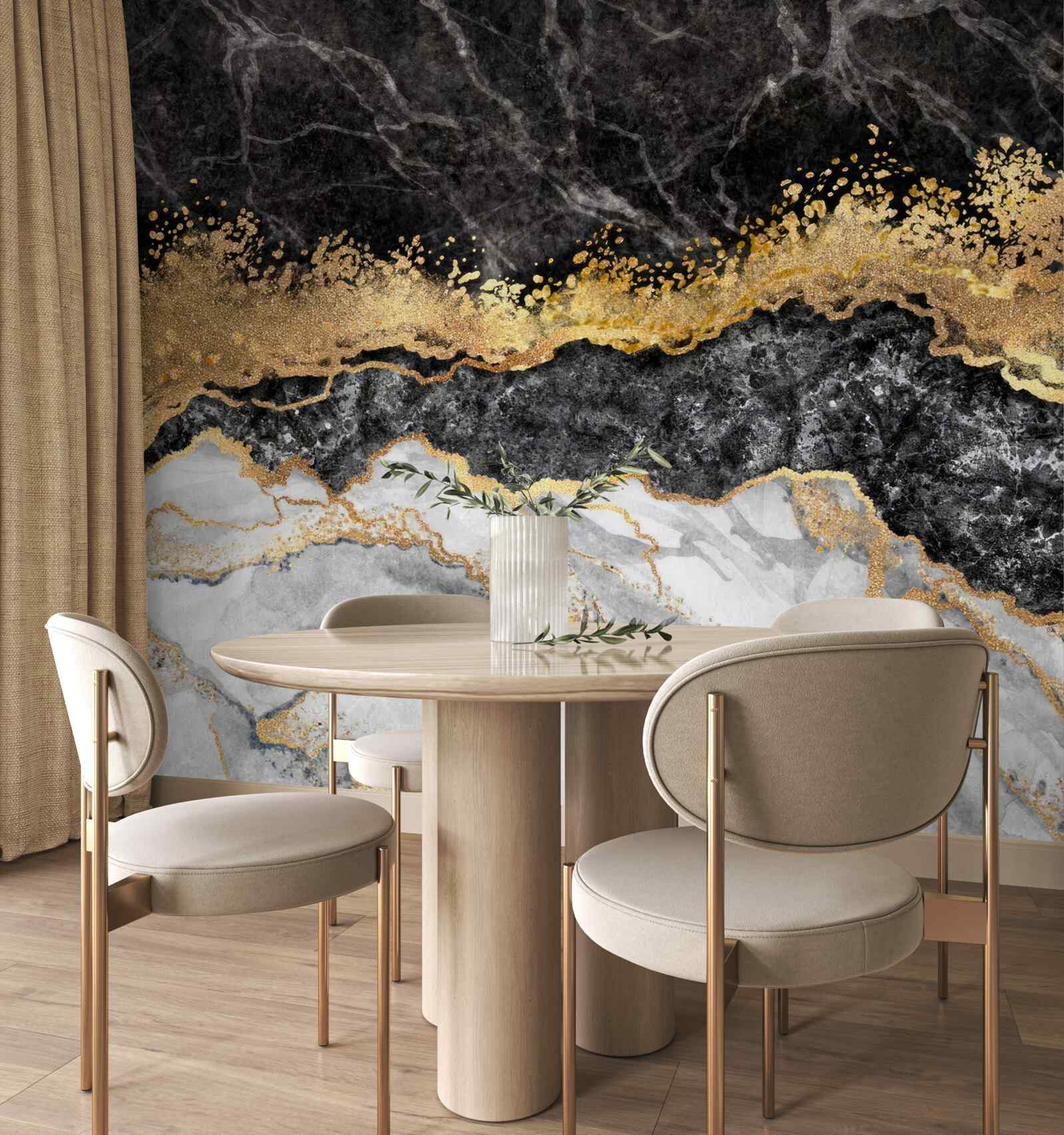 Fototapeta mramor v odtieňoch čiernej, bielej a zlatej