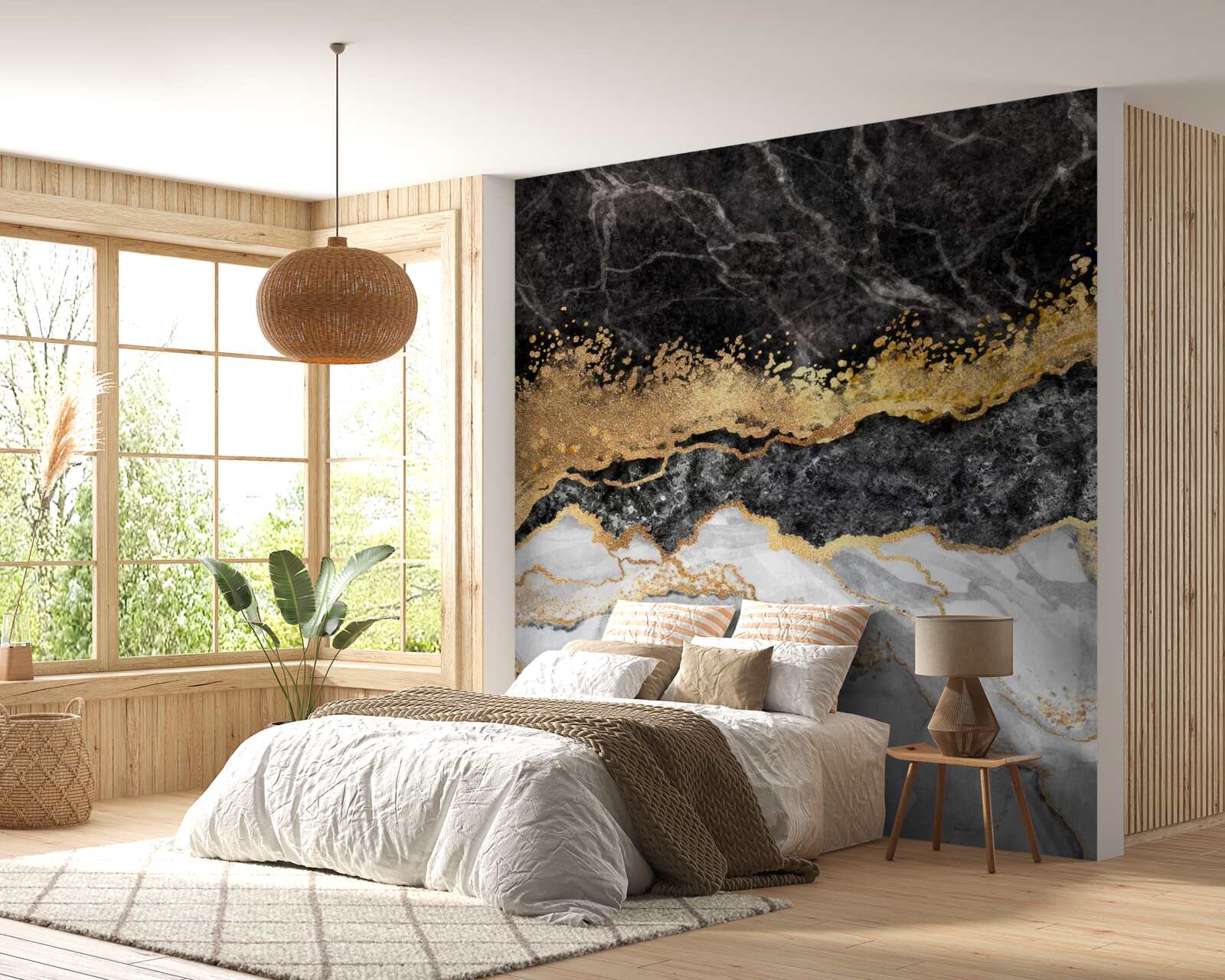 Fototapeta mramor v odtieňoch čiernej, bielej a zlatej