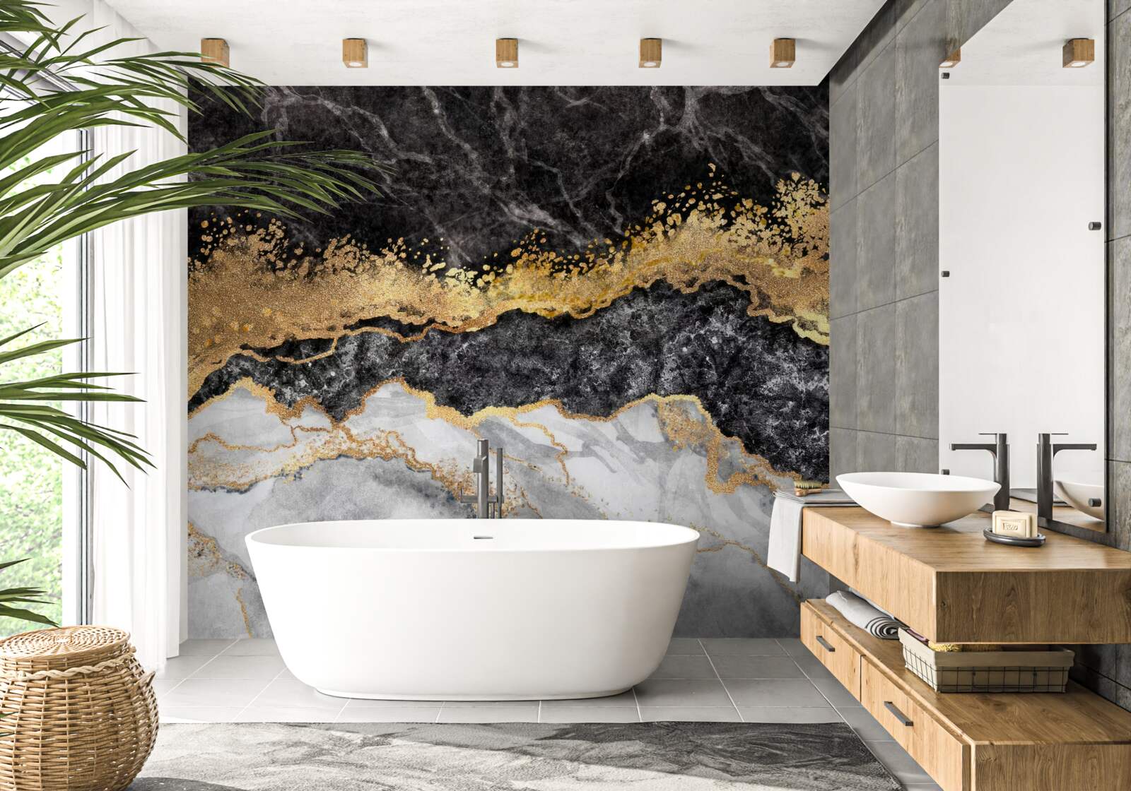 Fototapeta mramor v odtieňoch čiernej, bielej a zlatej