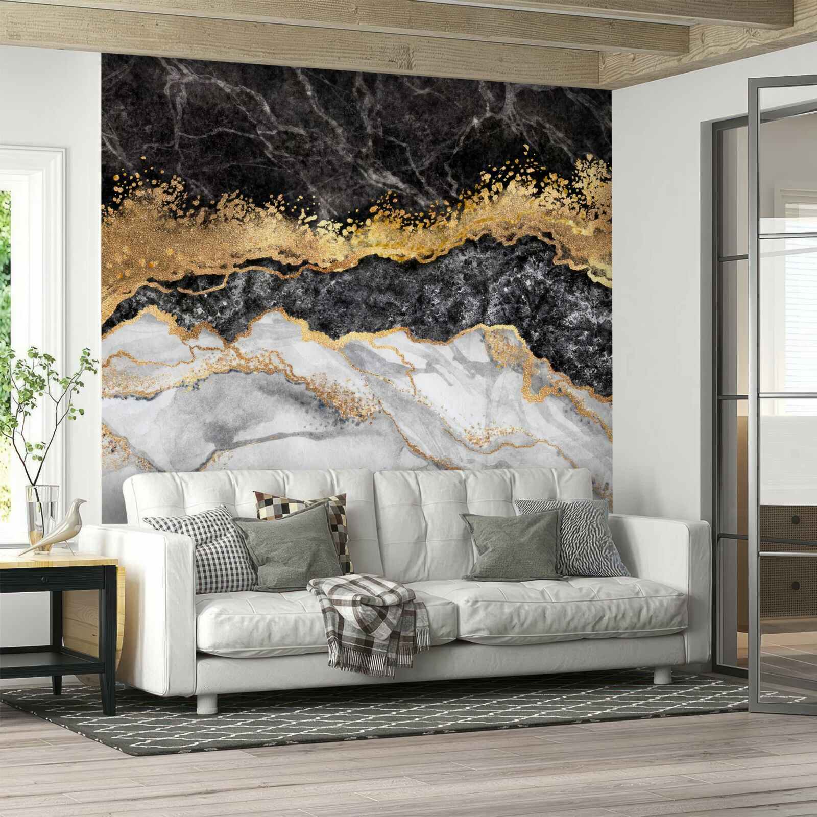 Fototapeta mramor v odtieňoch čiernej, bielej a zlatej