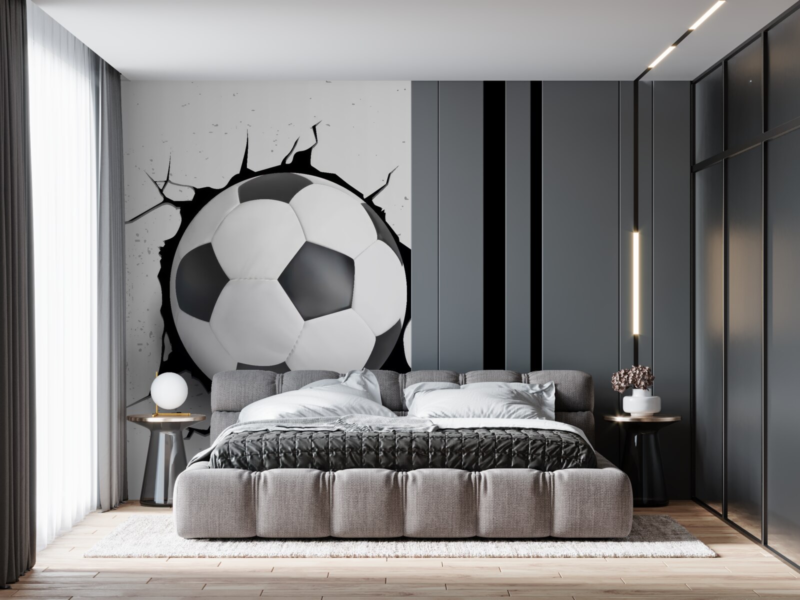 Fototapeta zo steny trčí futbalová lopta