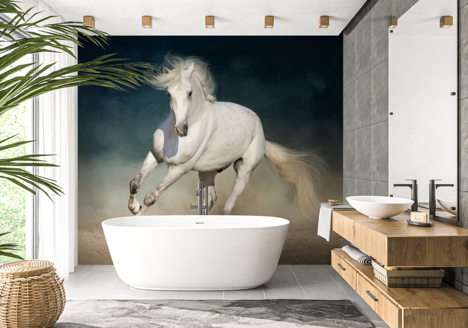 Fototapeta beží biely kôň