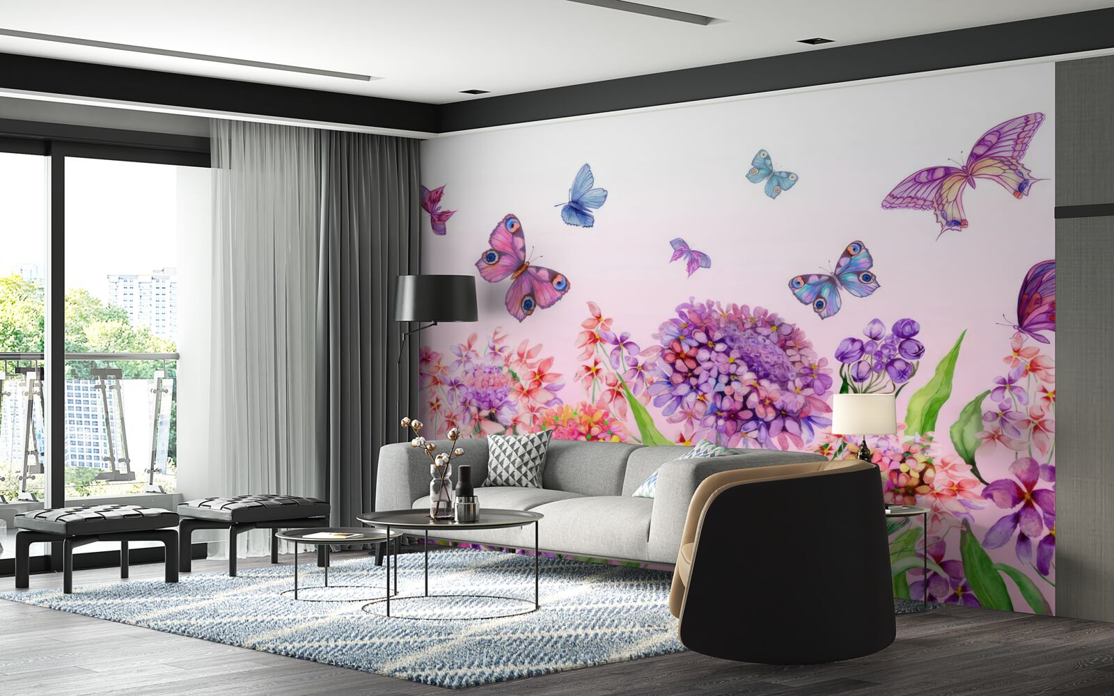 Fototapeta motýle lietajú nad kvetmi