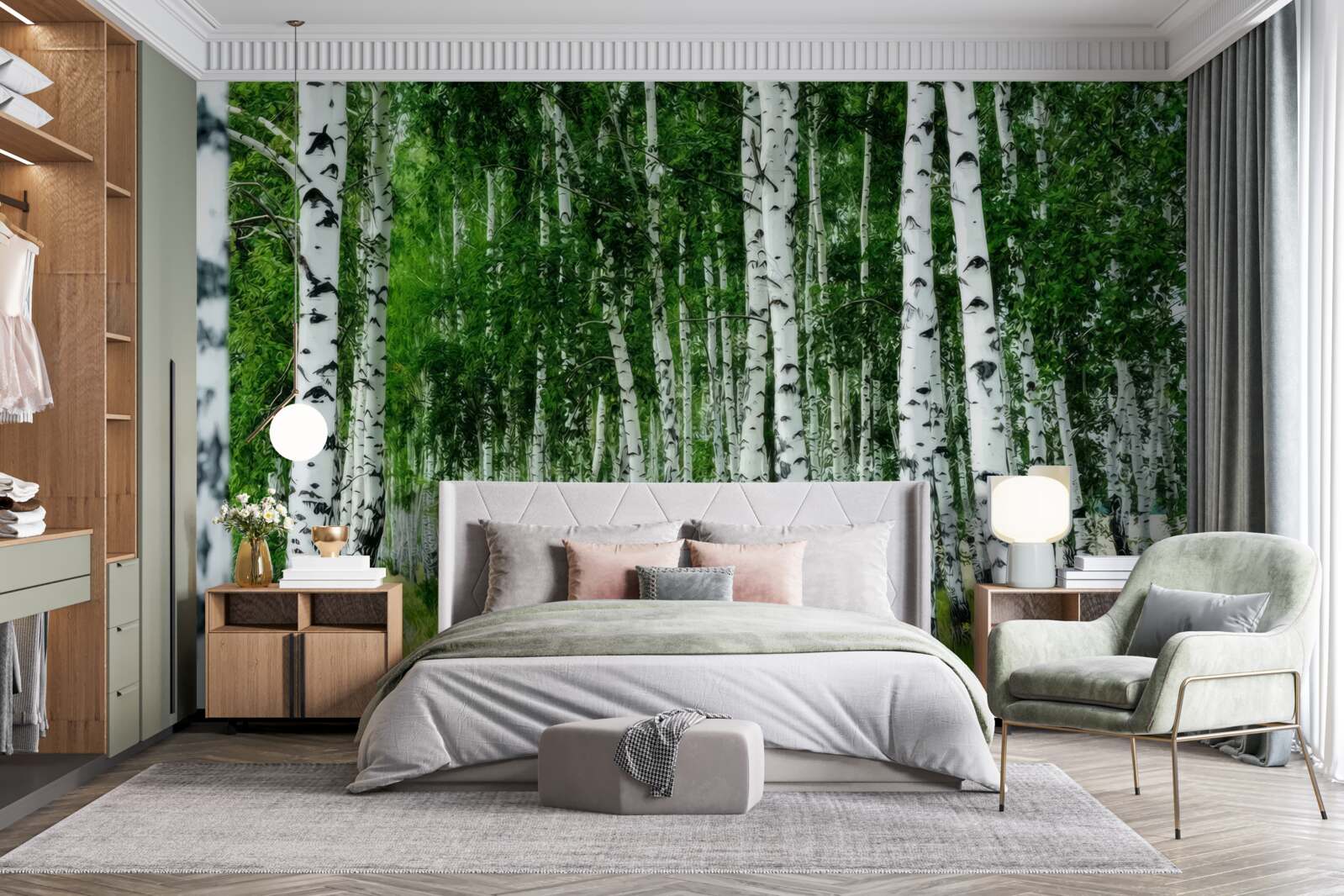 Fototapeta hustý brezový háj