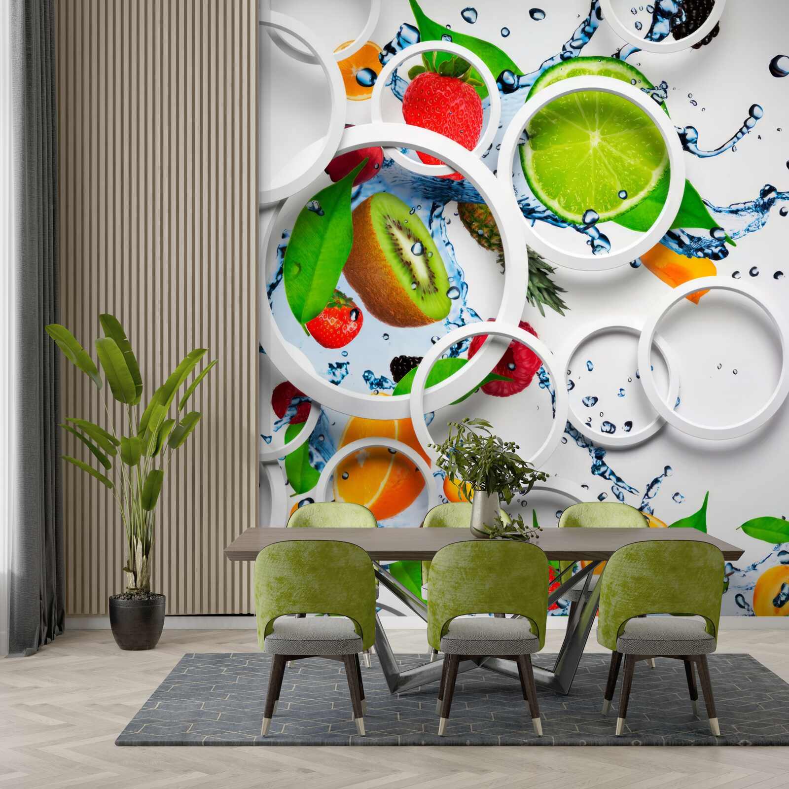 Fototapeta biele objemové kruhy a ovocie