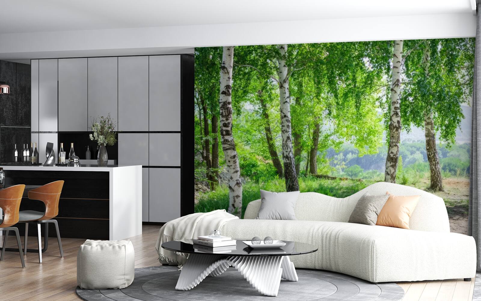 Fototapeta les plný zelených brez