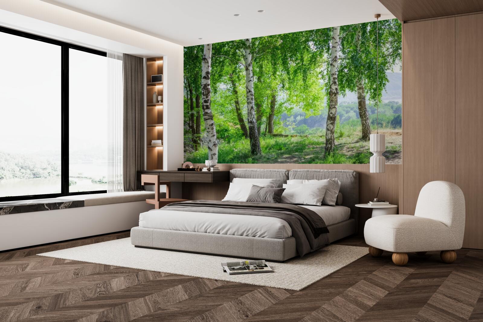 Fototapeta les plný zelených brez