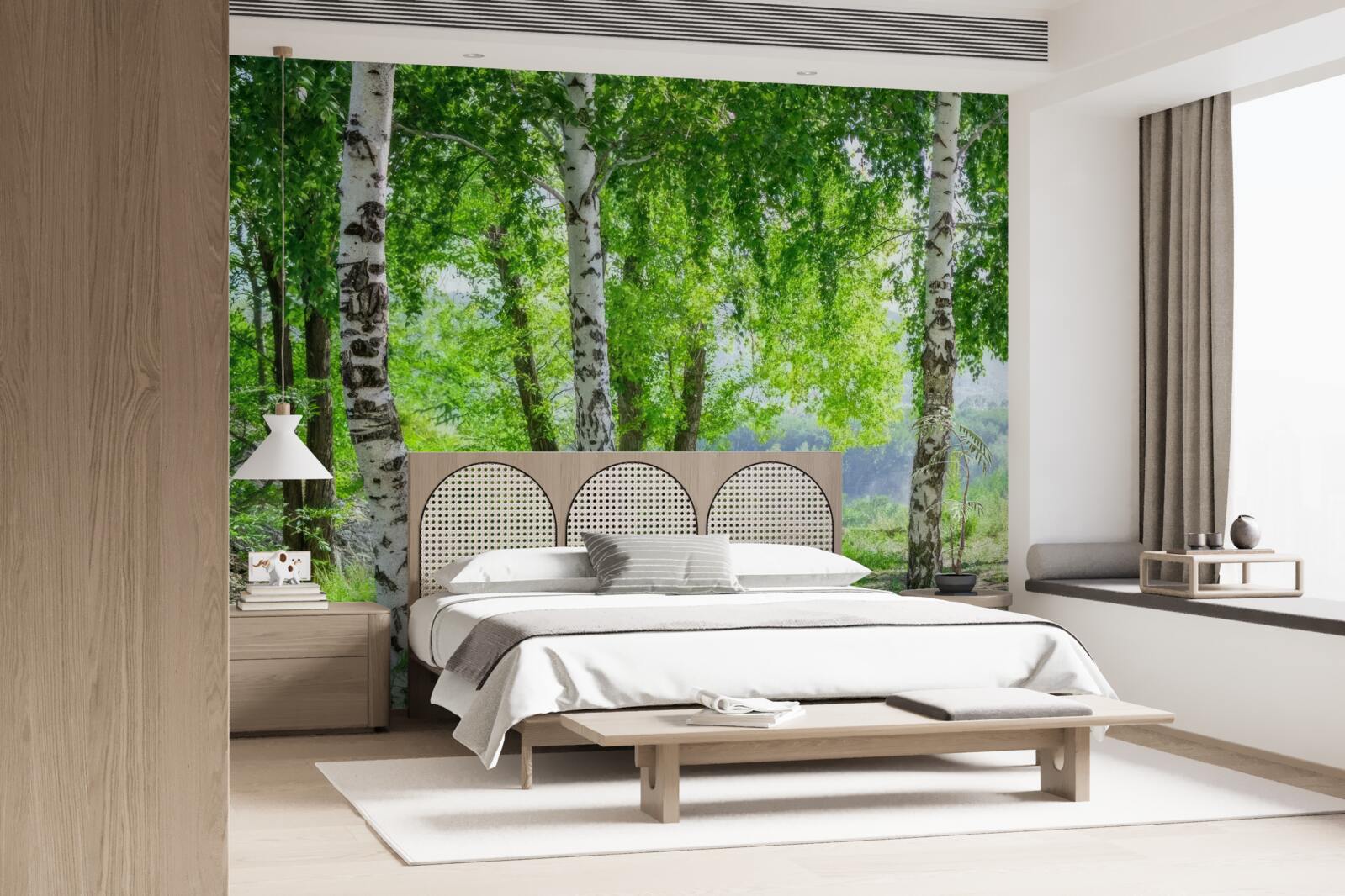 Fototapeta les plný zelených brez