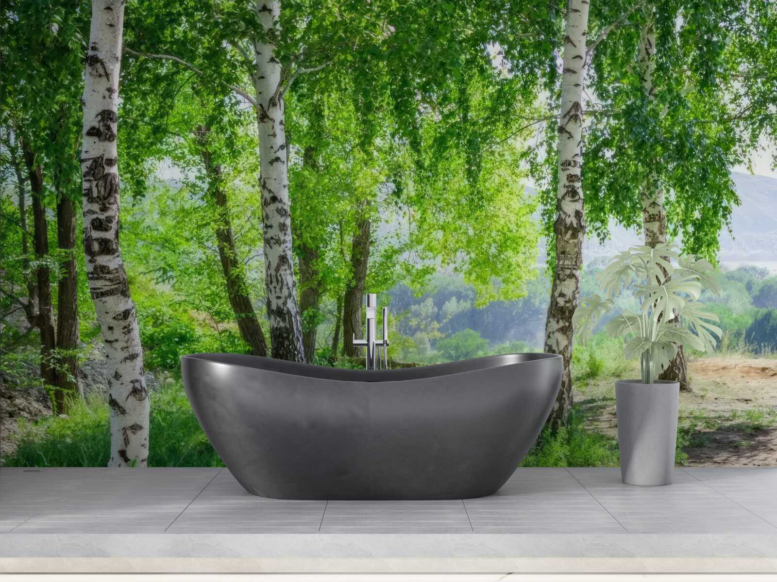 Fototapeta les plný zelených brez