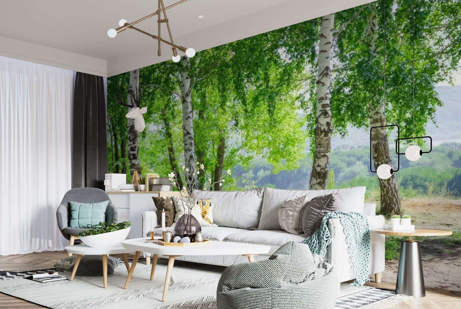 Fototapeta les plný zelených brez