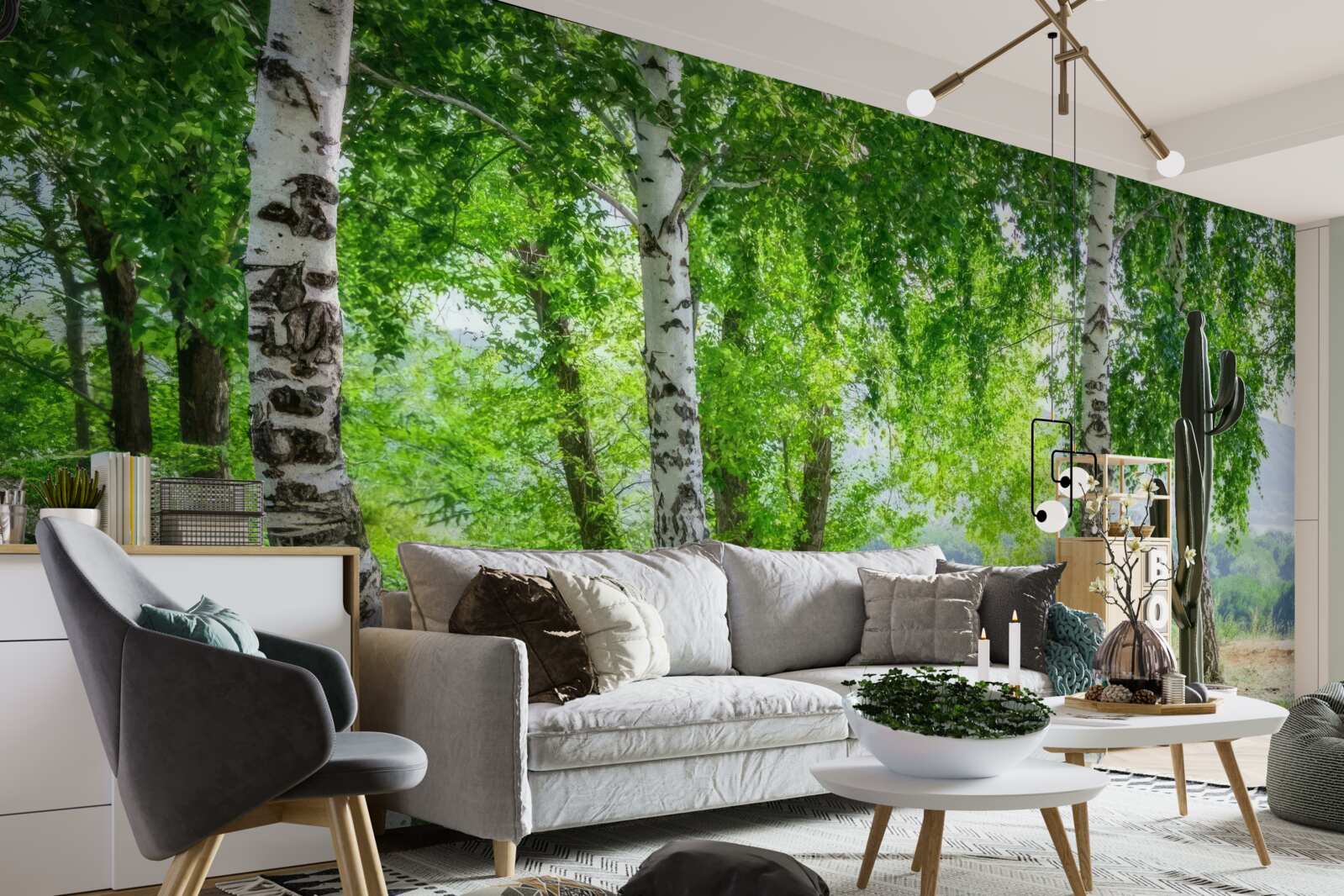 Fototapeta les plný zelených brez