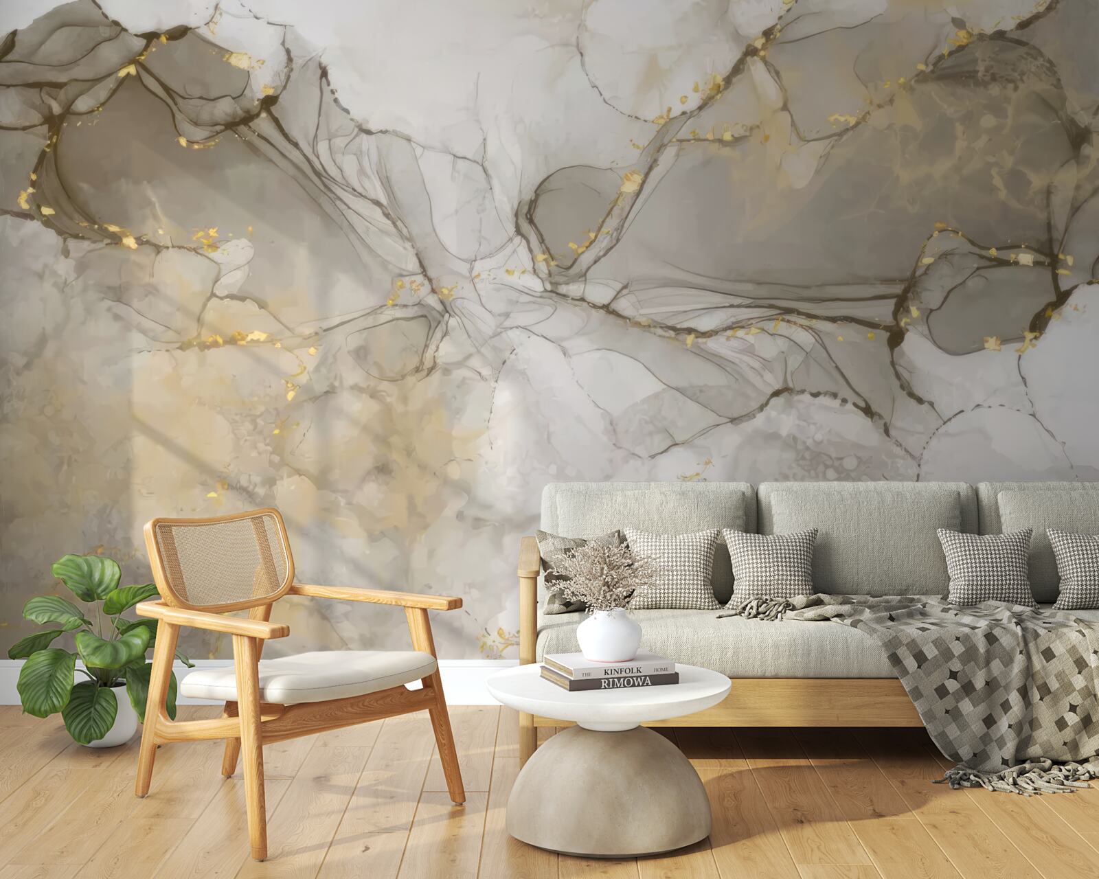 Fototapeta biela a sivá s pozláteným mramorom