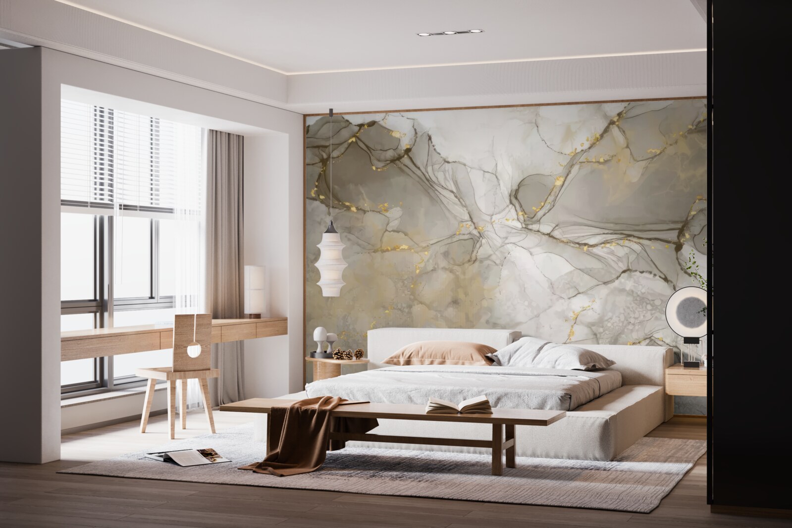 Fototapeta biela a sivá s pozláteným mramorom