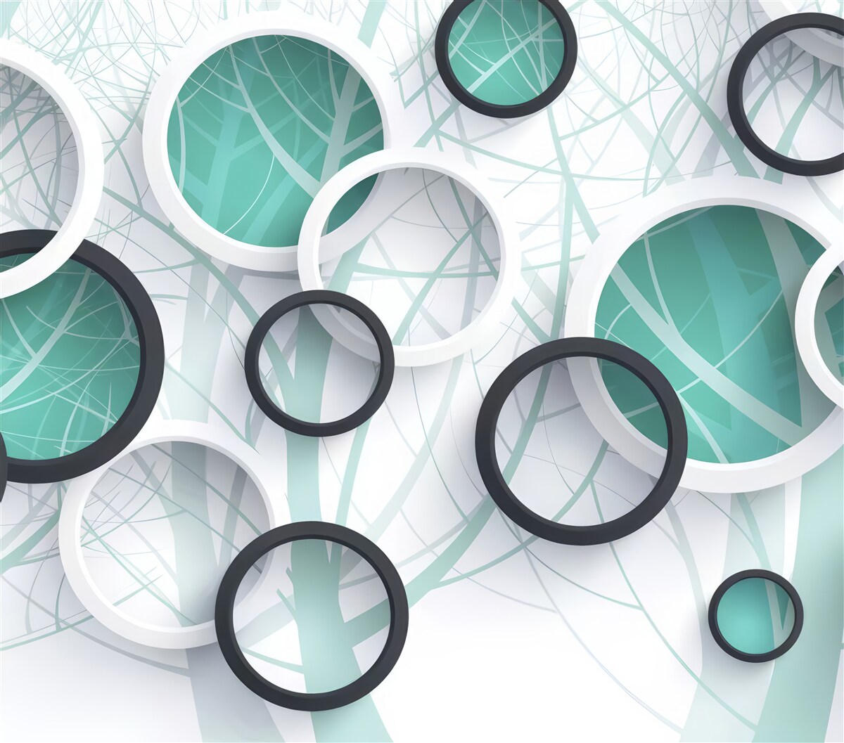 Fototapeta objemové kruhy v čiernej a bielej farbe