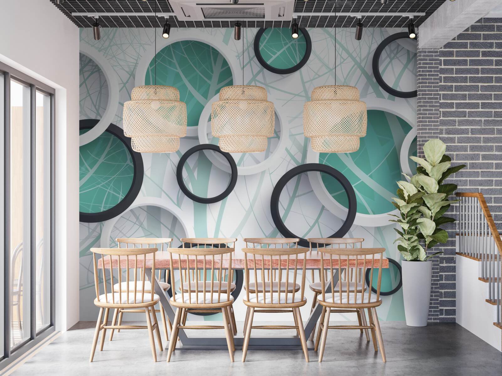 Fototapeta objemové kruhy v čiernej a bielej farbe