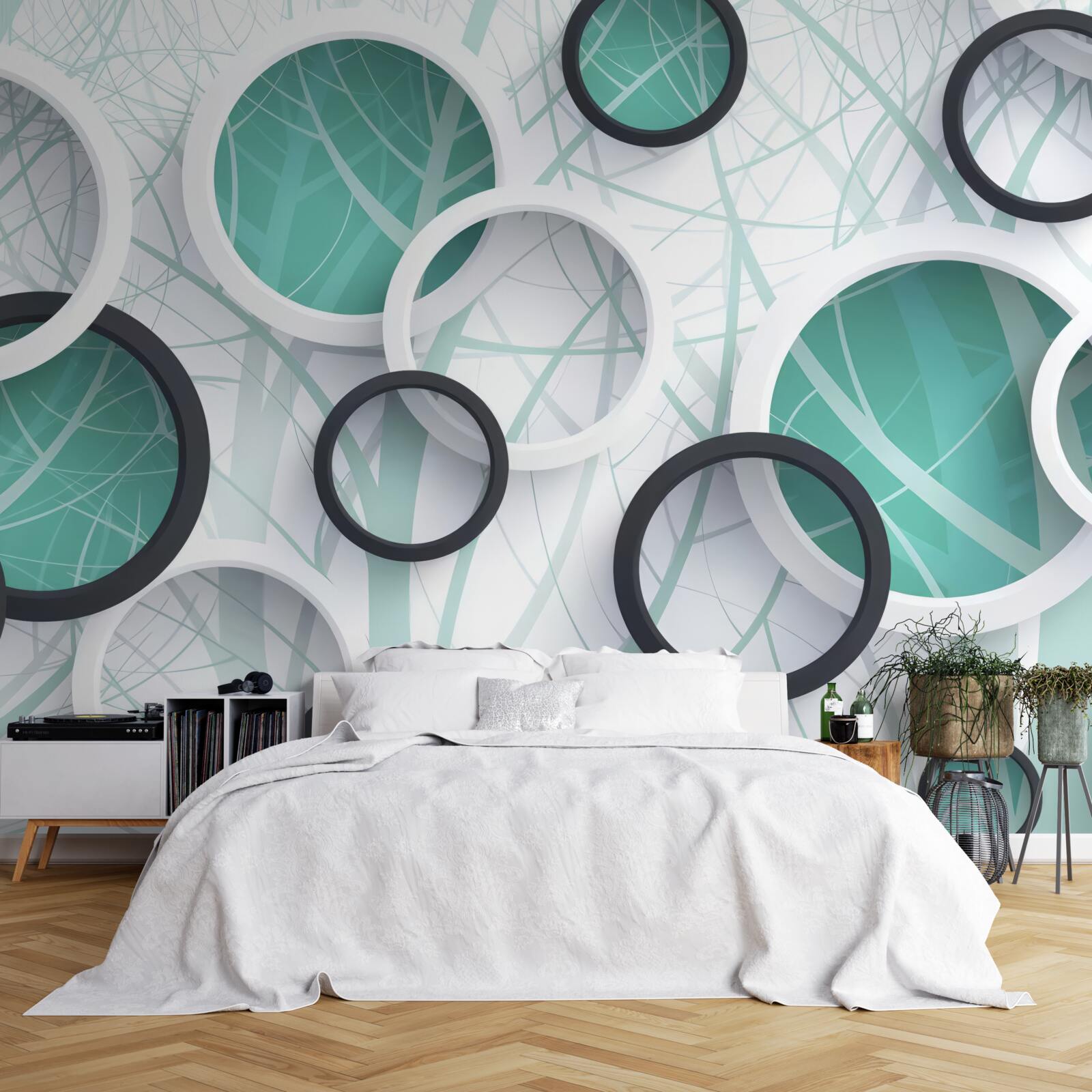 Fototapeta objemové kruhy v čiernej a bielej farbe