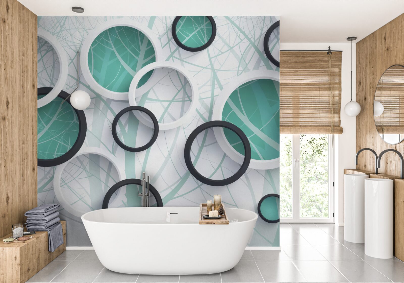 Fototapeta objemové kruhy v čiernej a bielej farbe