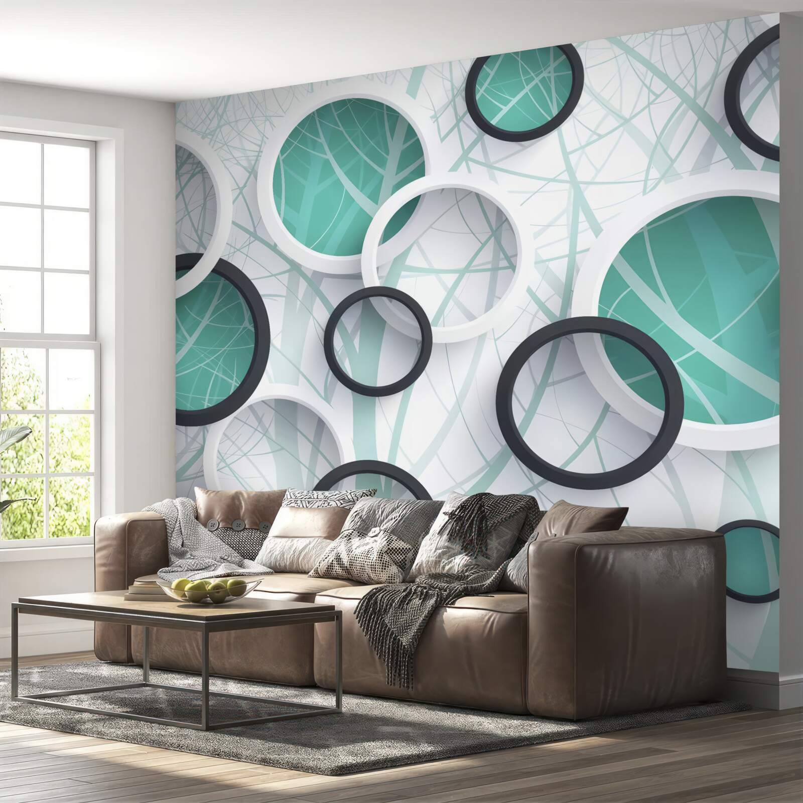 Fototapeta objemové kruhy v čiernej a bielej farbe