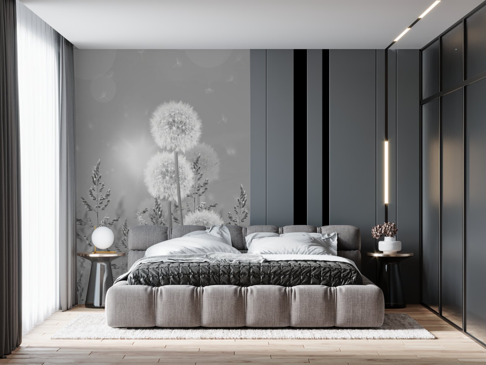 Fototapeta púpavy v odtieňoch čiernej a bielej