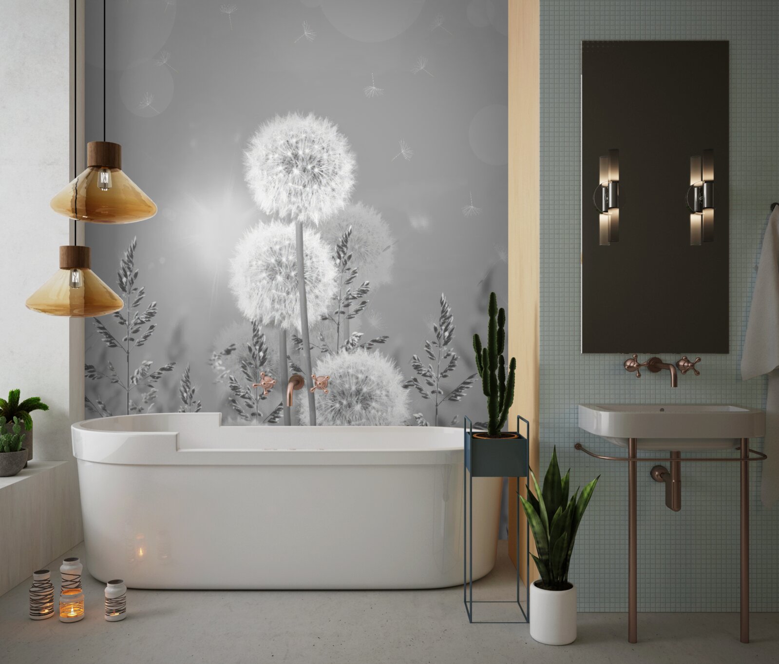 Fototapeta púpavy v odtieňoch čiernej a bielej